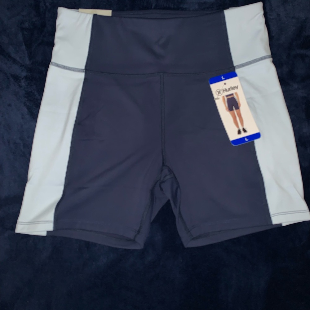 Hurley Blue and light blue Colorblock High-Rise Bike Shorts